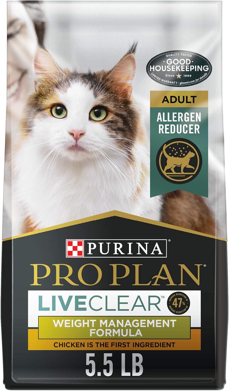 Purina Pro Plan Allergen Reducing, Weight Control Dry Cat Food, LIVECLEAR Chicken and Rice Formula - 5.5 lb. Bag Purina Pro Plan Allergen Reducing, Weight Control Dry Cat Food, LIVECLEAR Chicken and Rice Formula - 5.5 lb. Bag