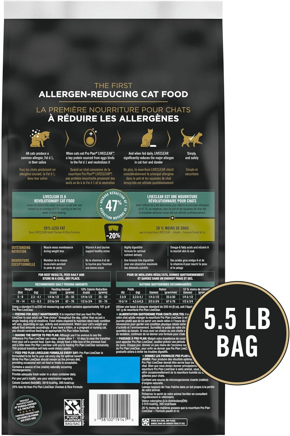 Purina Pro Plan Allergen Reducing, Weight Control Dry Cat Food, LIVECLEAR Chicken and Rice Formula - 5.5 lb. Bag89