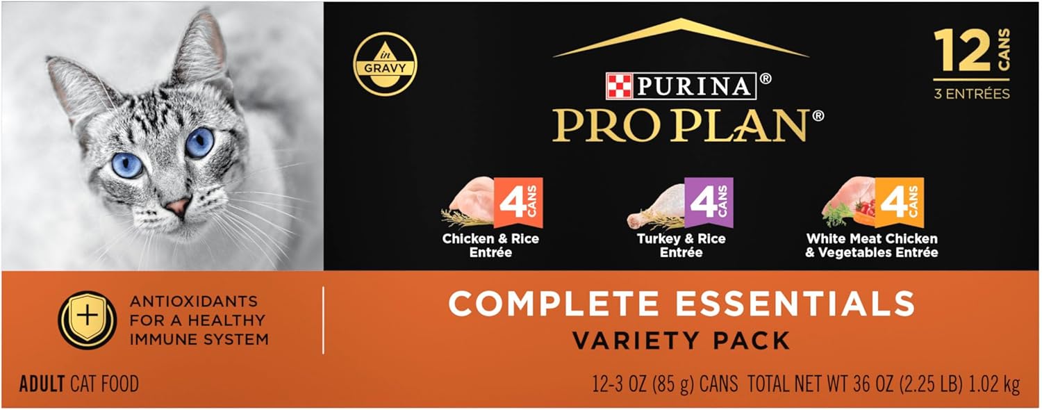Purina Pro Plan Gravy, High Protein Wet Cat Food Variety Pack, Complete Essentials Chicken and Turkey Favorites - (2 Packs of 12) 3 oz. Cans Purina Pro Plan Gravy, High Protein Wet Cat Food Variety Pack, Complete Essentials Chicken and Turkey Favorites - (2 Packs of 12) 3 oz. Cans