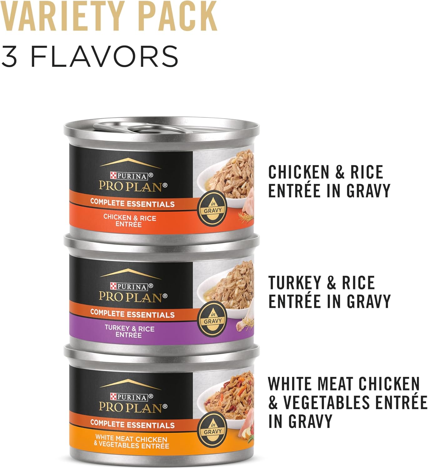 Purina Pro Plan Gravy, High Protein Wet Cat Food Variety Pack, Complete Essentials Chicken and Turkey Favorites - (2 Packs of 12) 3 oz. Cans1