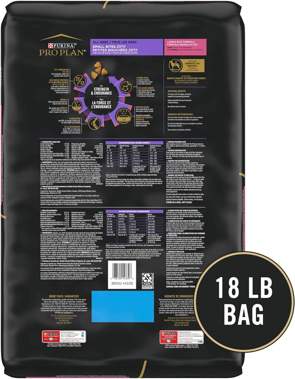 Purina Pro Plan High Protein, Small Bites Dog Food, SPORT 27 17 Lamb & Rice Formula - 18 lb. Bag5