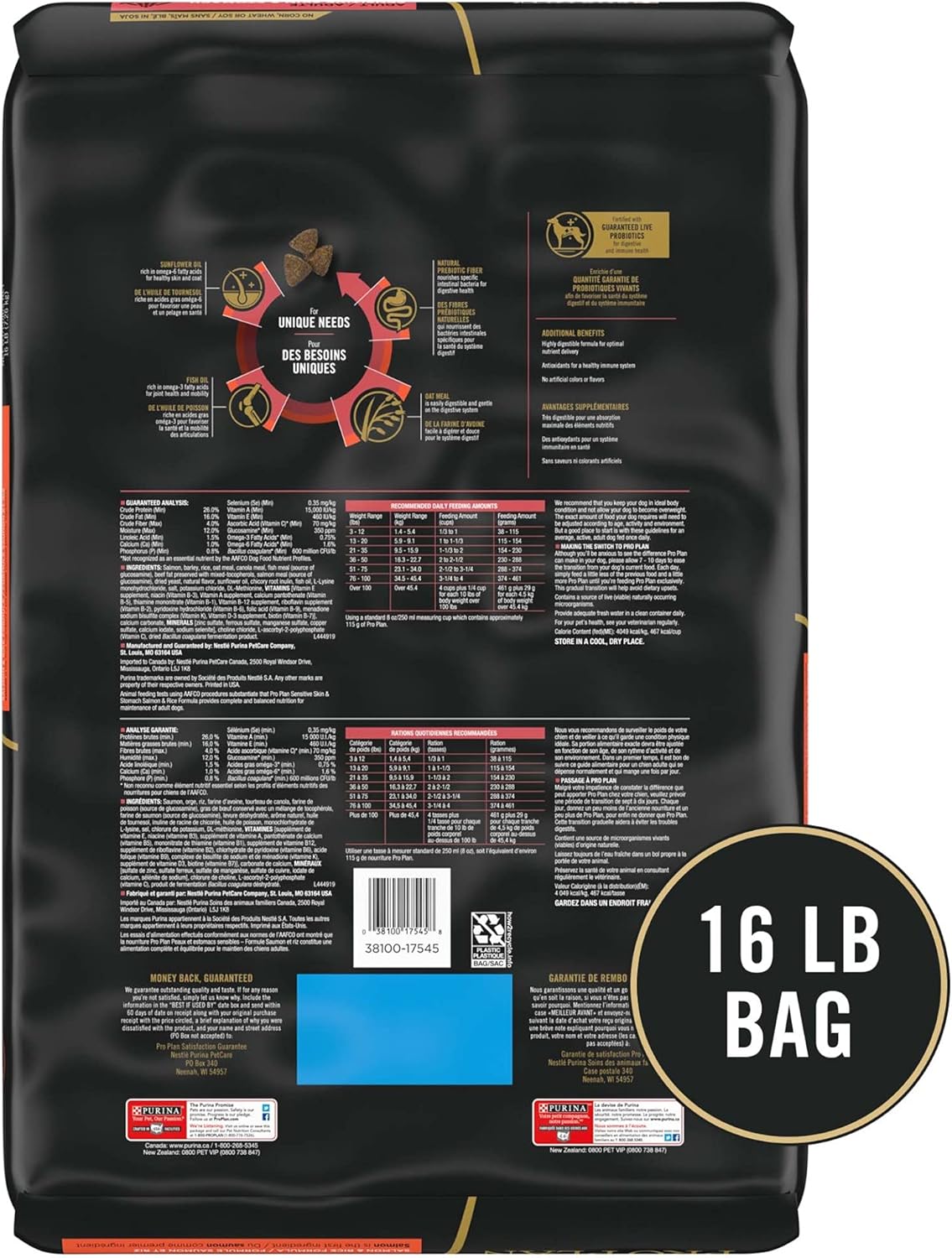Purina Pro Plan Sensitive Skin and Stomach Dog Food Dry, Adult Salmon & Rice Formula, Digestive Health - 16 lb. Bag7