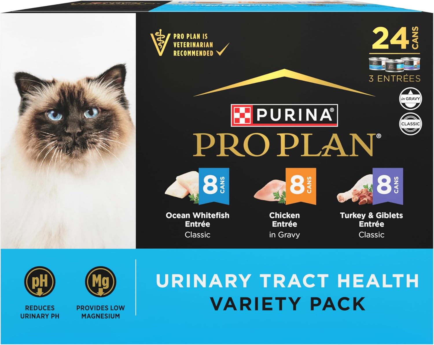 Purina Pro Plan Urinary Cat Food Wet Variety Pack Urinary Tract Health Ocean Whitefish, Chicken, Turkey and Giblets - (Pack of 24) 3 oz. Cans Purina Pro Plan Urinary Cat Food Wet Variety Pack Urinary Tract Health Ocean Whitefish, Chicken, Turkey and Giblets - (Pack of 24) 3 oz. Cans