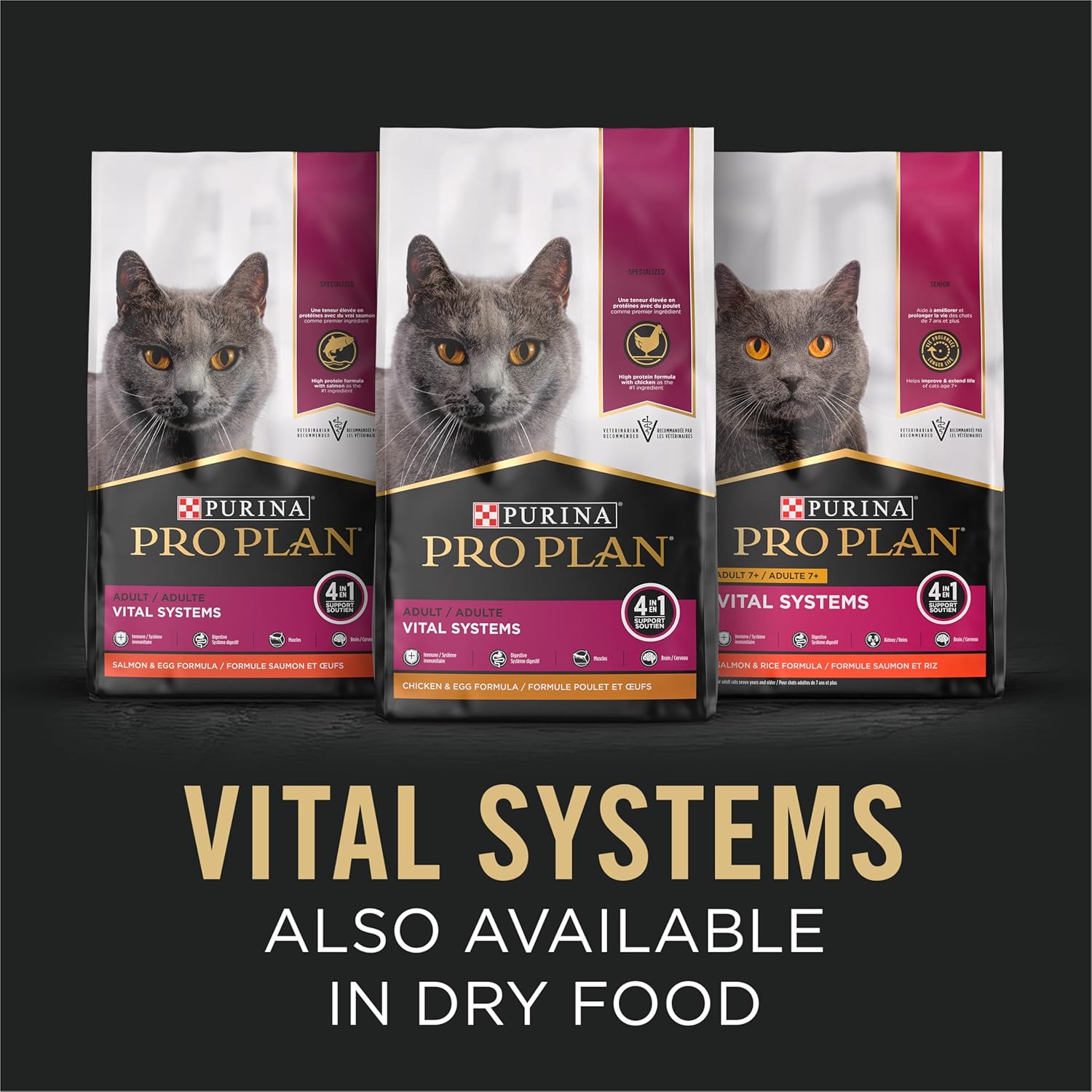 Purina Pro Plan Wet Cat Food Vital Systems Chicken Entree in Wet Cat Food Gravy 4-in-1 Immune, Brain, Muscle and Vision - (Pack of 24) 3 oz. Cans9