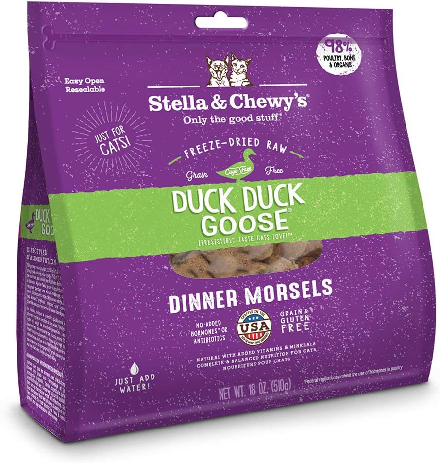 Stella & Chewy's Freeze-Dried Raw Cat Dinner Morsels – Grain Free, Protein Rich Cat & Kitten Food – Duck Duck Goose Recipe – 18 oz Bag Stella & Chewy's Freeze-Dried Raw Cat Dinner Morsels – Grain Free, Protein Rich Cat & Kitten Food – Duck Duck Goose Recipe – 18 oz Bag