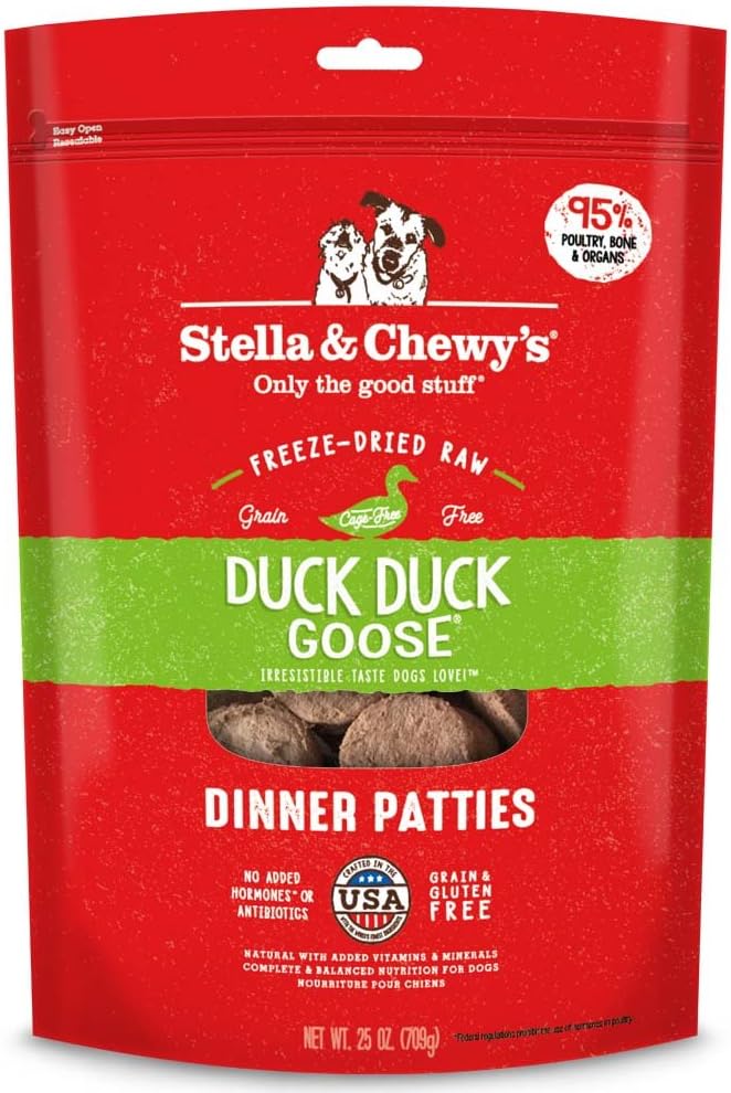 Stella & Chewy's Freeze Dried Raw Dinner Patties – Grain Free Dog Food, Protein Rich Duck Duck Goose Recipe – 25 oz Bag Stella & Chewy's Freeze Dried Raw Dinner Patties – Grain Free Dog Food, Protein Rich Duck Duck Goose Recipe – 25 oz Bag