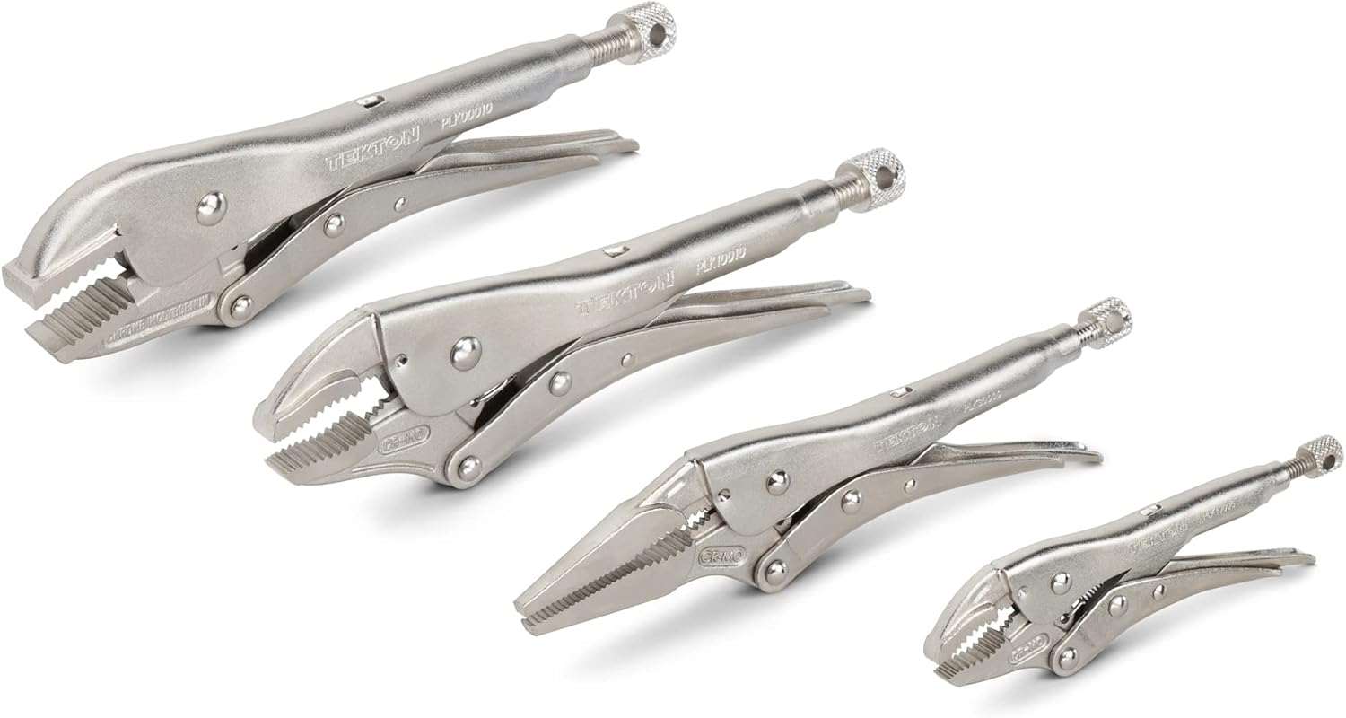 TEKTON Locking Pliers Set, 4-Piece (Straight Jaw, Curved Jaw, Long Nose) PLK999021