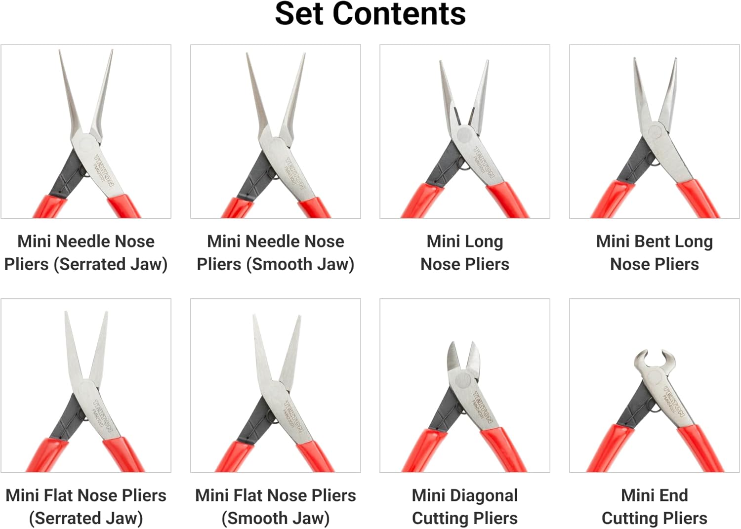 TEKTON Mini Pliers Set, 8-Piece (Needle Nose, Long Nose, Flat Nose, Cutting) PMN999081