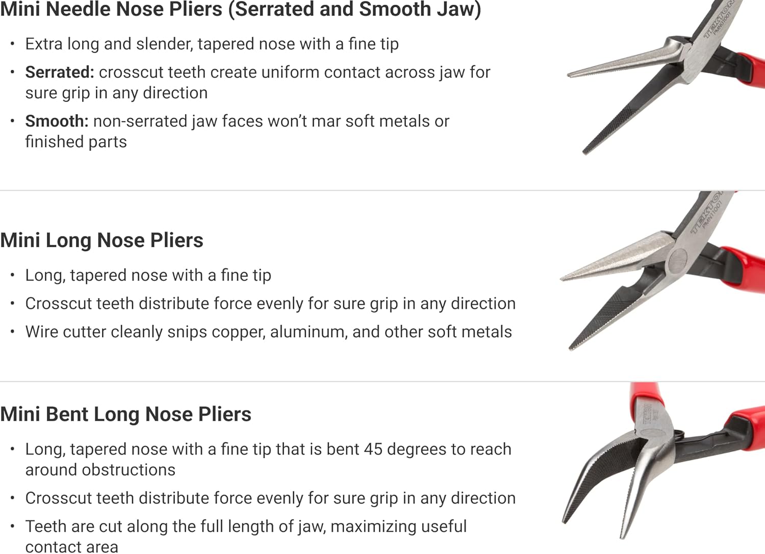 TEKTON Mini Pliers Set, 8-Piece (Needle Nose, Long Nose, Flat Nose, Cutting) PMN999086