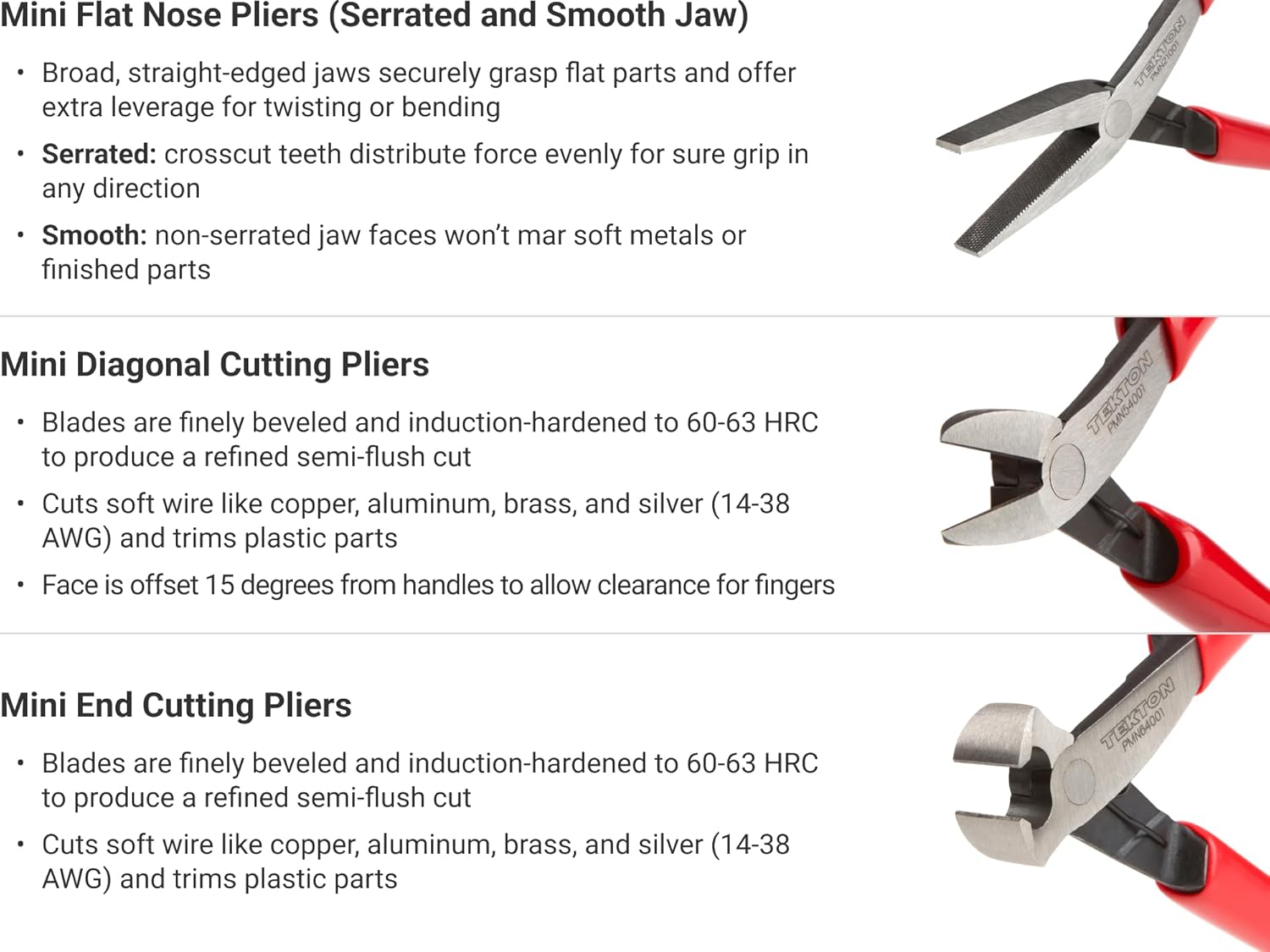 TEKTON Mini Pliers Set, 8-Piece (Needle Nose, Long Nose, Flat Nose, Cutting) PMN999088