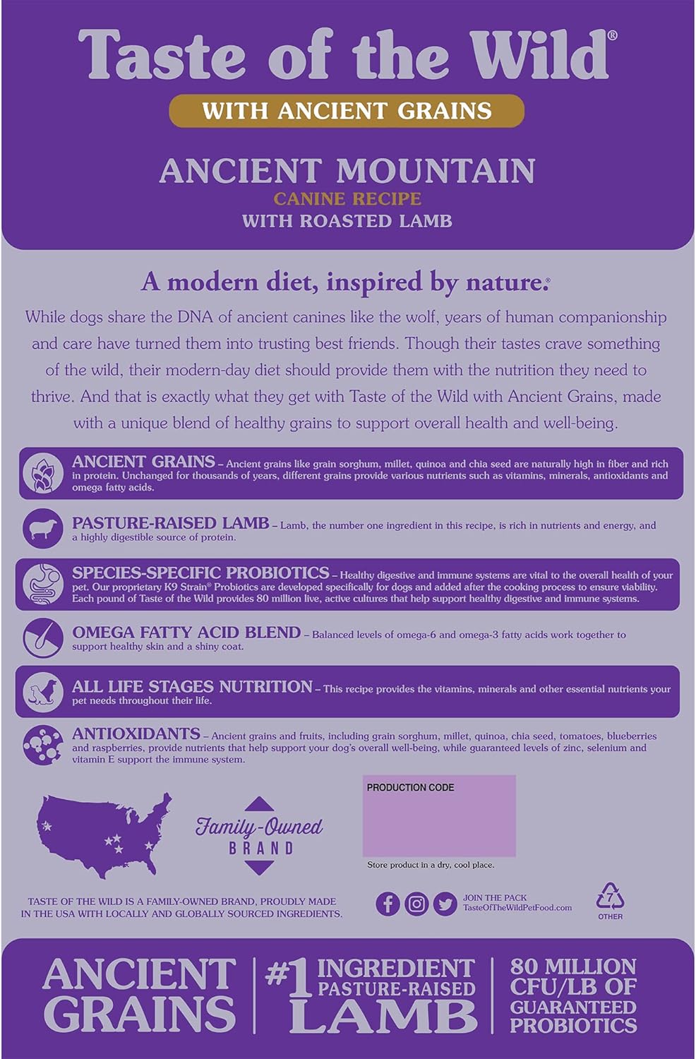 Taste of the Wild with Ancient Grains Ancient Mountain Canine Recipe with Roasted Lamb Dry Dog Food, Made with High Protein from Real Lamb and Guaranteed Nutrients and Probiotics 28lb1