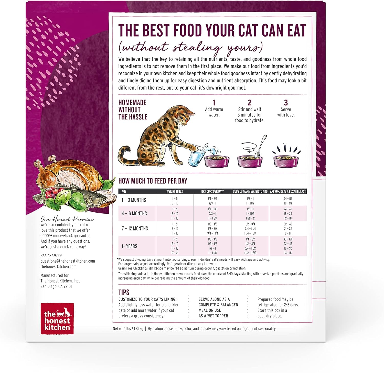 The Honest Kitchen Dehydrated Grain Free Chicken & Fish Cat Food, 4 lb Box1