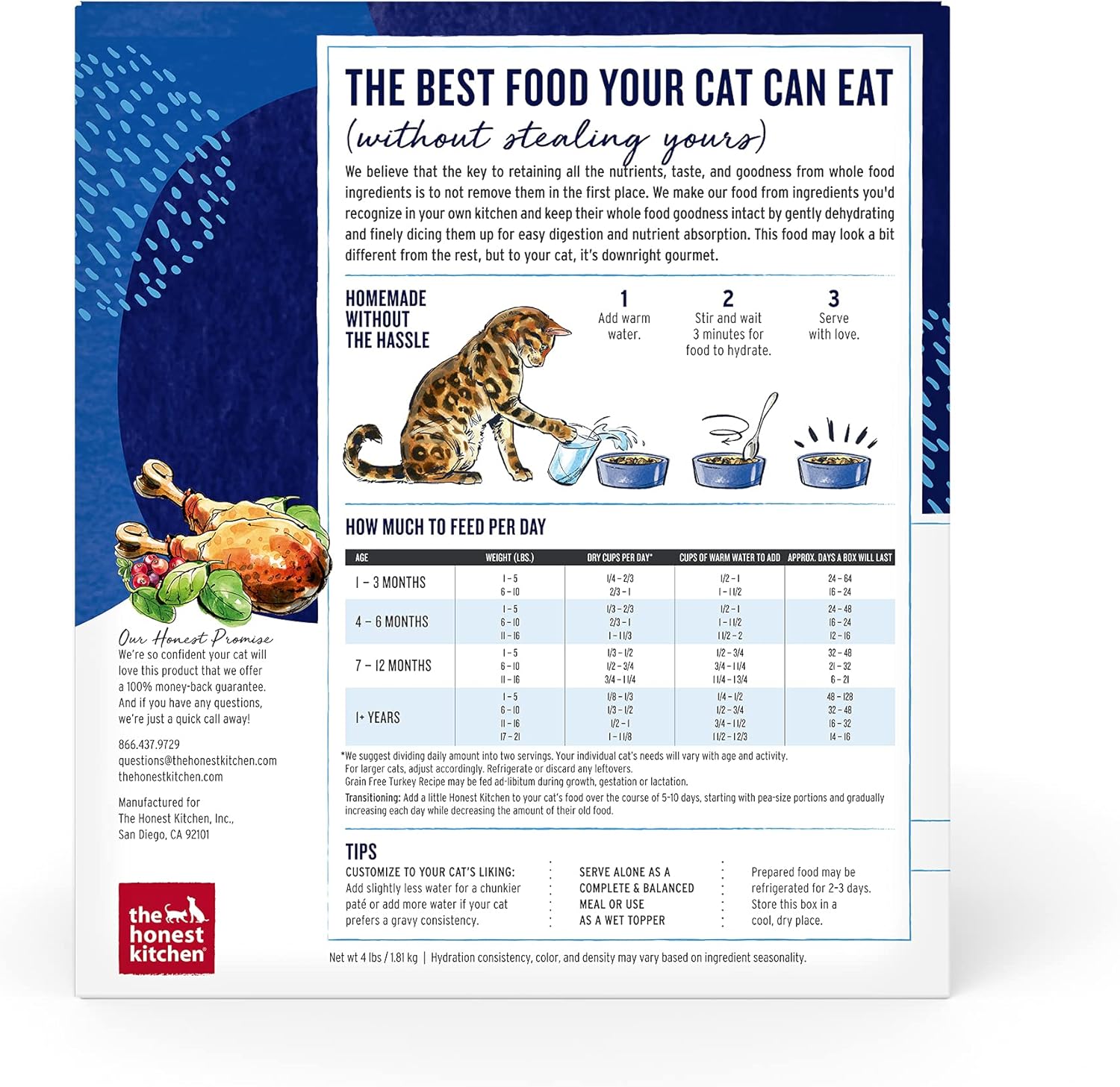 The Honest Kitchen Dehydrated Grain Free Turkey Cat Food, 4 lb Box1