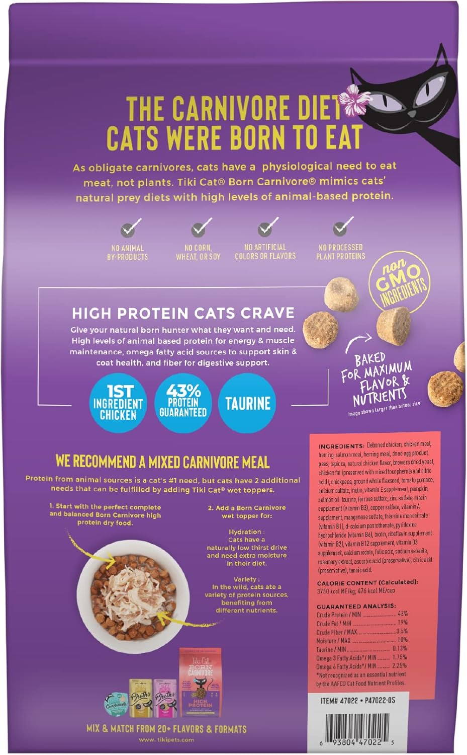 Tiki Cat Born Carnivore High Protein, Chicken, Herring & Salmon Meal, Grain-Free Baked Kibble to Maximize Nutrients, Dry Cat Food, 5.6 lbs. Bag1