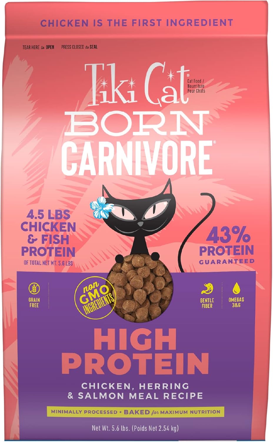 Tiki Cat Born Carnivore High Protein, Chicken, Herring & Salmon Meal, Grain-Free Baked Kibble to Maximize Nutrients, Dry Cat Food, 5.6 lbs. Bags Tiki Cat Born Carnivore High Protein, Chicken, Herring & Salmon Meal, Grain-Free Baked Kibble to Maximize Nutrients, Dry Cat Food, 5.6 lbs. Bag