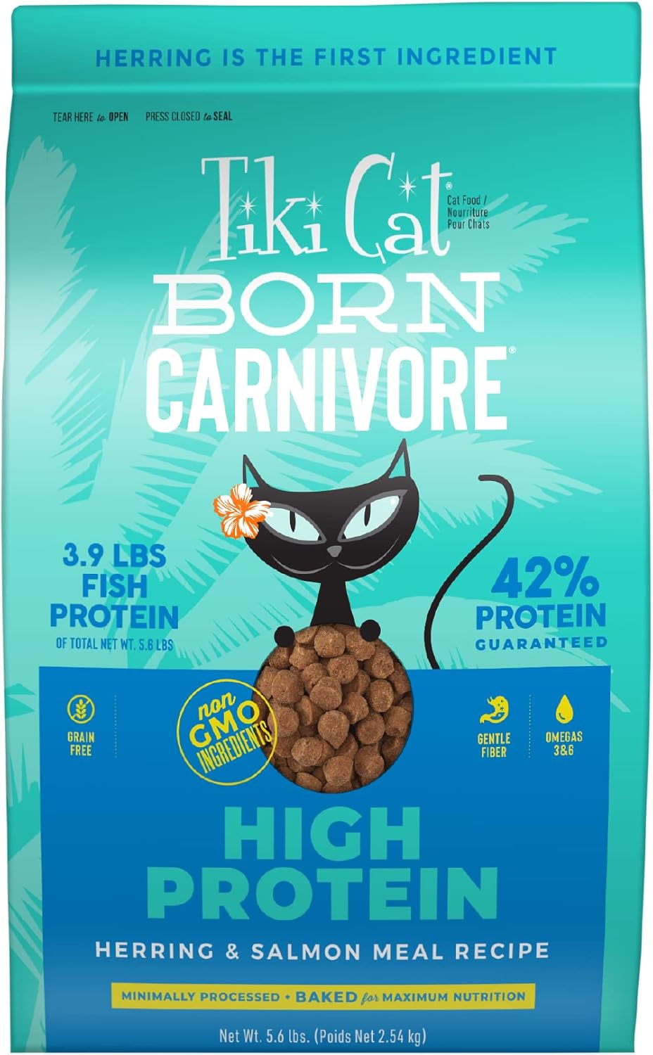 Tiki Cat Born Carnivore High Protein, Herring & Salmon Meal, Grain-Free Baked Kibble to Maximize Nutrients, Dry Cat Food, 5.6 lbs. Bag Tiki Cat Born Carnivore High Protein, Herring & Salmon Meal, Grain-Free Baked Kibble to Maximize Nutrients, Dry Cat Food, 5.6 lbs. Bag