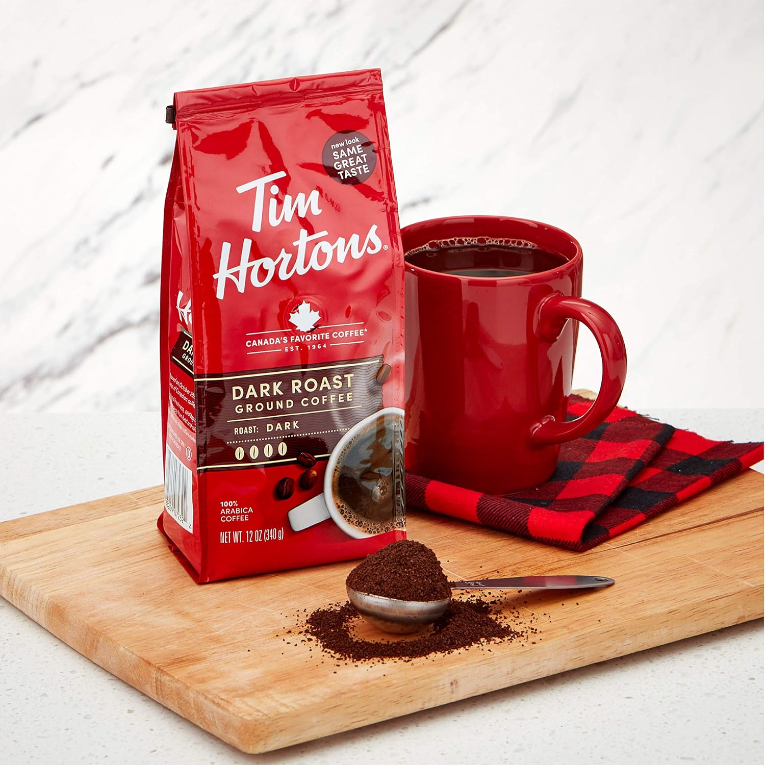 Tim Hortons Dark Roast, Rich Ground Coffee, Perfectly Balanced, Always Smooth, Made with 100% Arabica Beans, 72 Ounce, 12 Oz (Pack of 6) 5