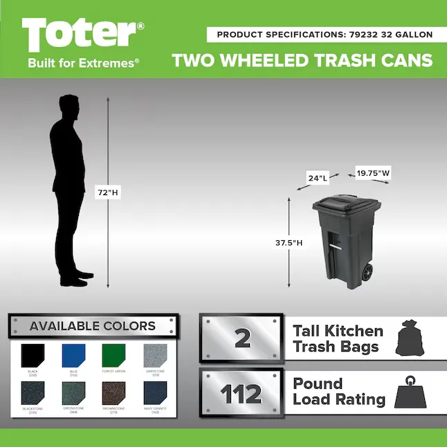 Toter 79232-R2200 32-Gallon Black Plastic Wheeled Indoor 7_11zon