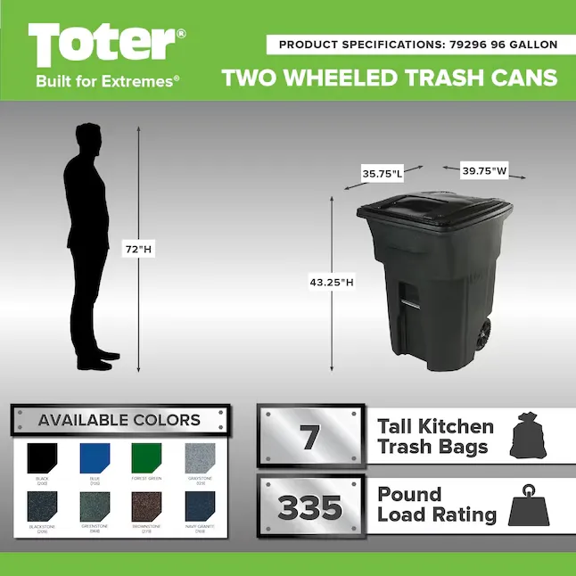 Toter 79296-R2200 96-Gallon Black Plastic Wheeled Indoor 8_11zon