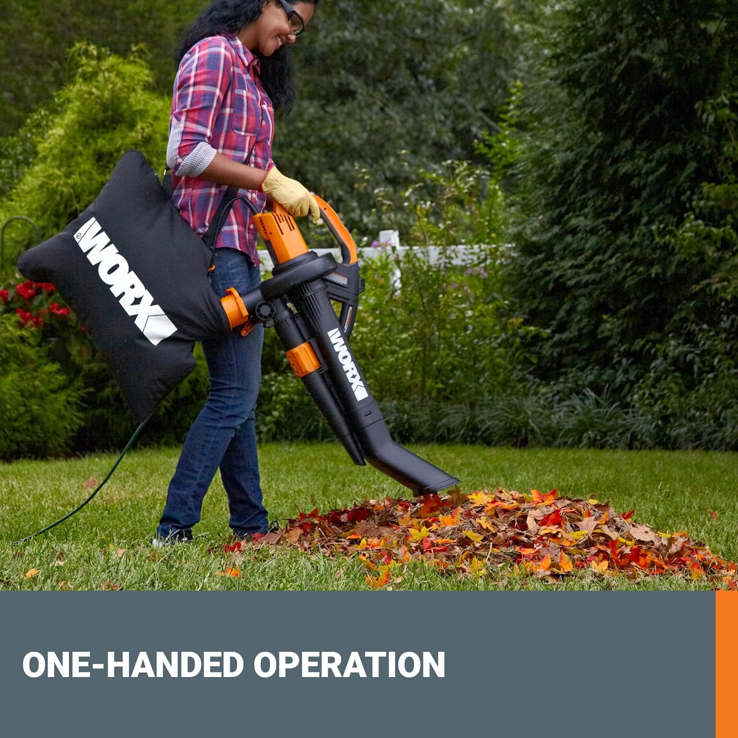 WORX 12 Amp Trivac 3-in-1 Electric Leaf Blower Mulcher Vacuum WG509 Metal Impeller for Fine Mulching09