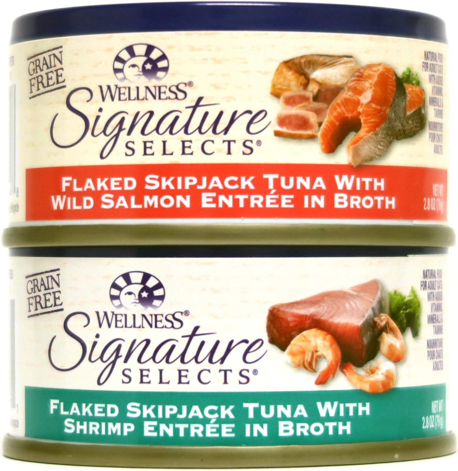 Wellness Natural Grain Free Signature Selects Flaked Wet Cat Food Variety Pack Box - 2 Flavors (Wild Salmon & Shrimp) - 2.8 Ounces Each (12 Total Cans) Wellness Natural Grain Free Signature Selects Flaked Wet Cat Food Variety Pack Box - 2 Flavors (Wild Salmon & Shrimp) - 2.8 Ounces Each (12 Total Cans)