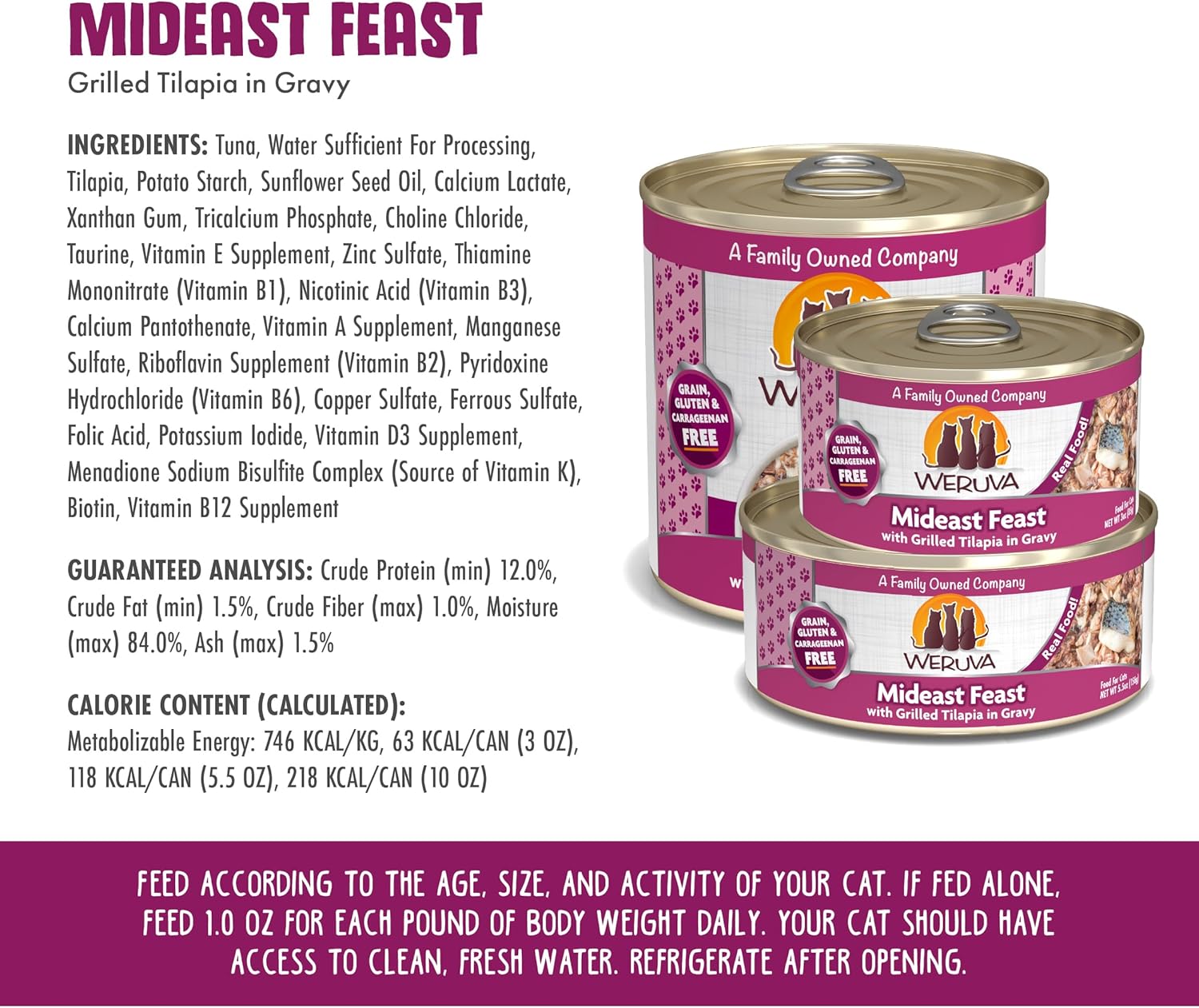 Weruva Classic Cat Food, Mideast Feast with Grilled Tilapia in Gravy, 5.5oz Can (Pack of 24)7