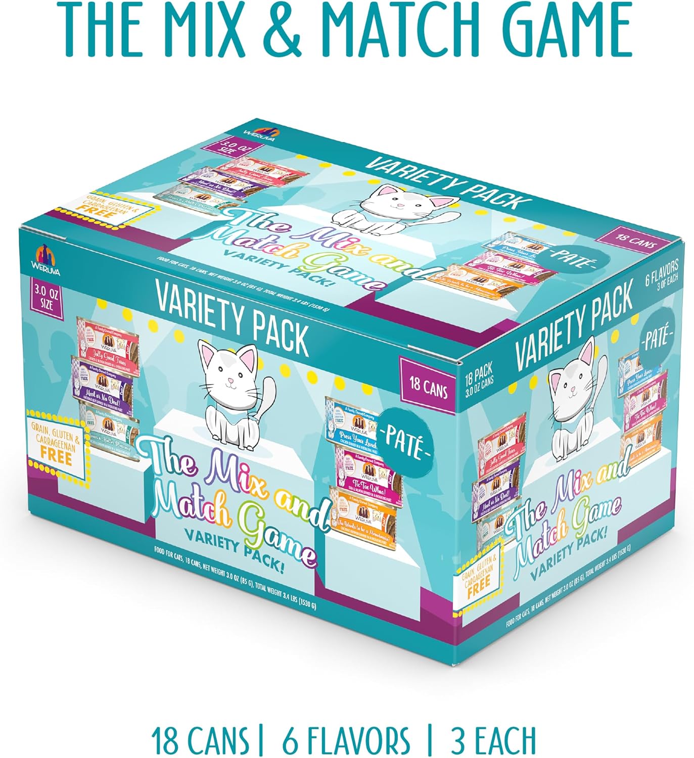 Weruva Wet Cat Food, The Mix and Match Game Pate Variety Pack, 3oz Can, Pack of 181