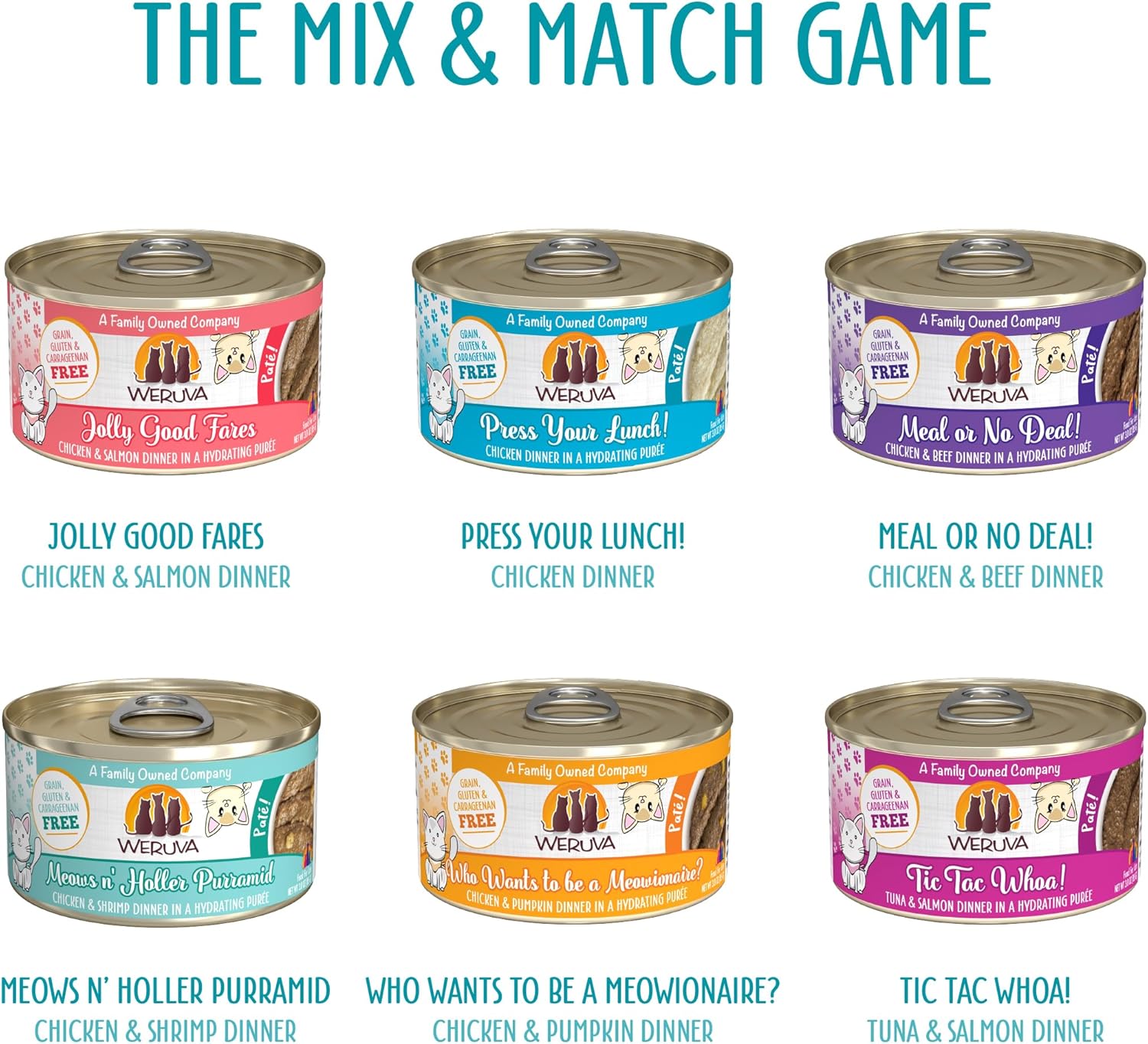 Weruva Wet Cat Food, The Mix and Match Game Pate Variety Pack, 3oz Can, Pack of 182