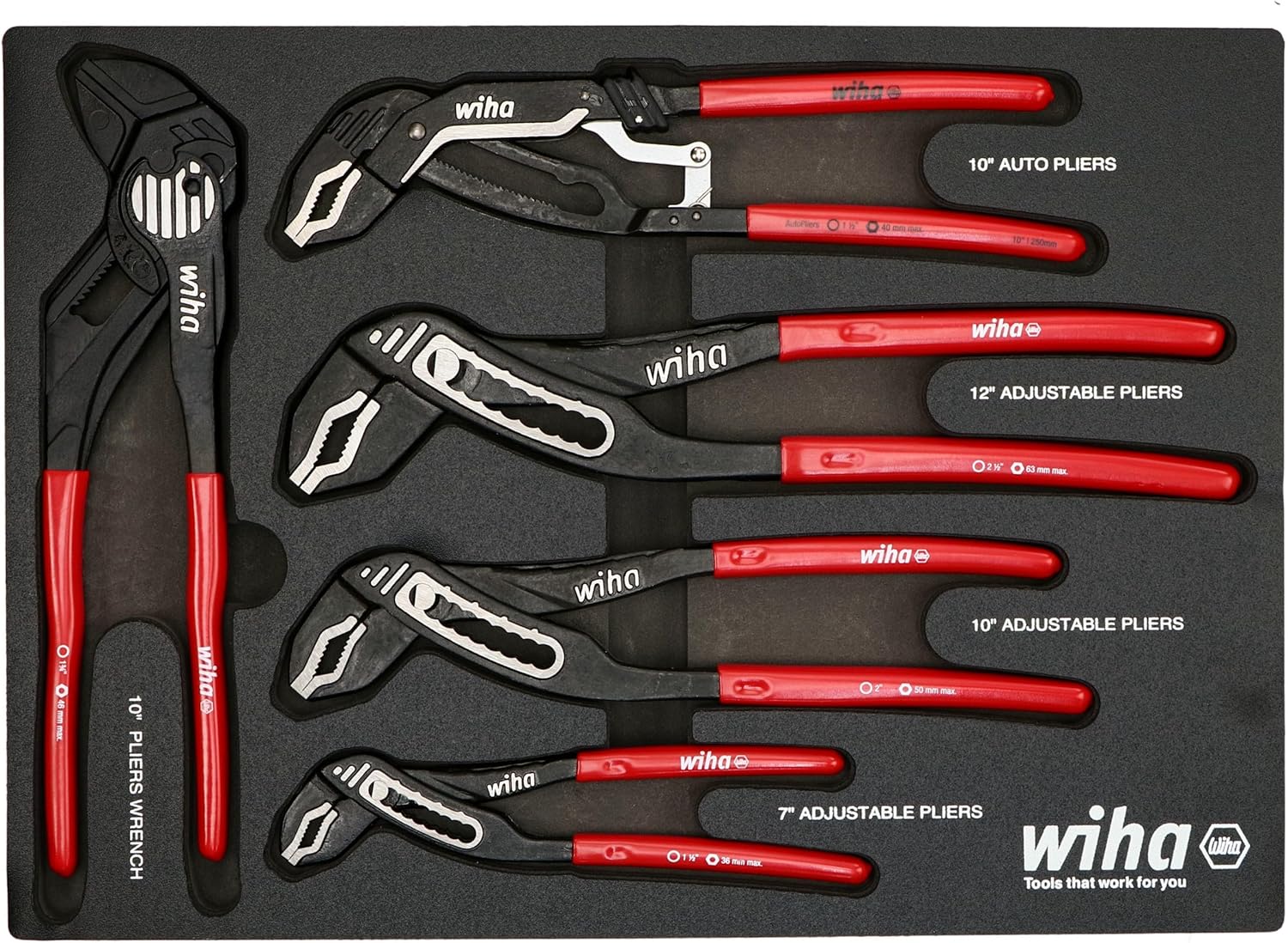 Wiha 34691 5 Piece Classic Grip V-Jaw Tongue and Groove Pliers Tray Set Wiha 34691 5 Piece Classic Grip V-Jaw Tongue and Groove Pliers Tray Set