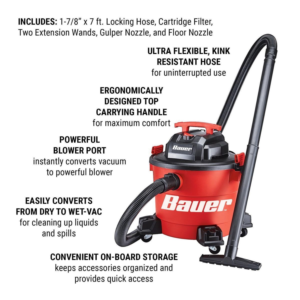 BAUER 9 Gallon 4.5 Peak Horsepower Wet Dry Vacuum1