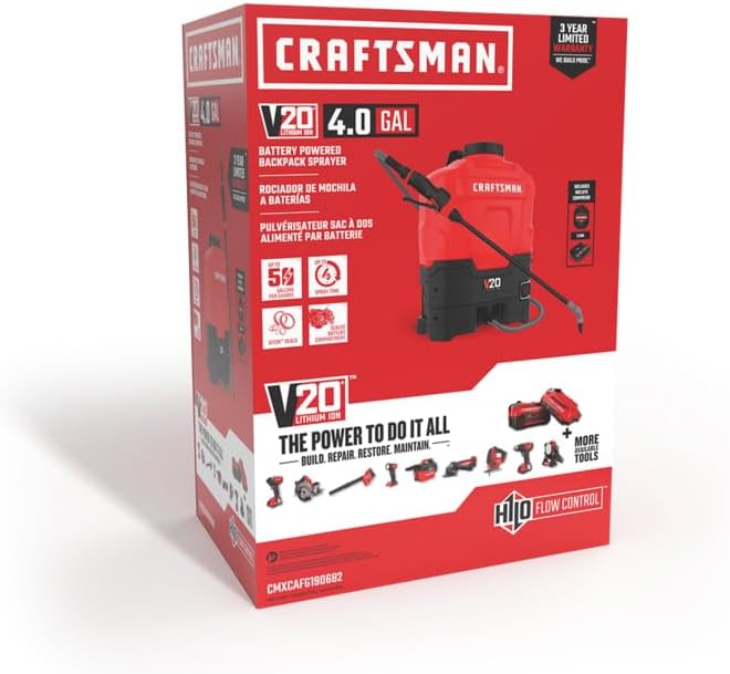CRAFTSMAN 20V Lithium-ion Battery Powered 4 Gallon Backpack Sprayer23
