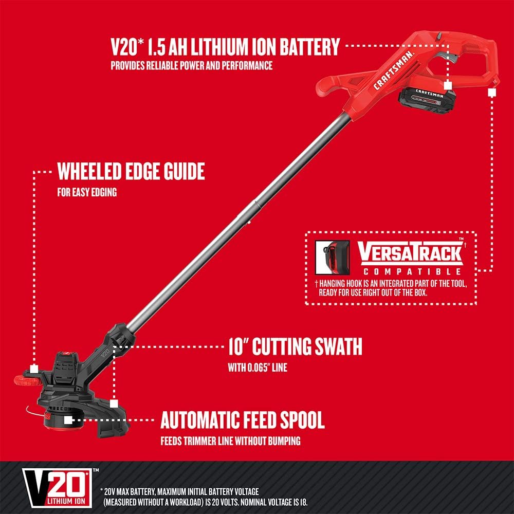 CRAFTSMAN CMCST915C1 V20 Cordless 10 in. WEEDWACKER® String Trimmer and Edger Kit3