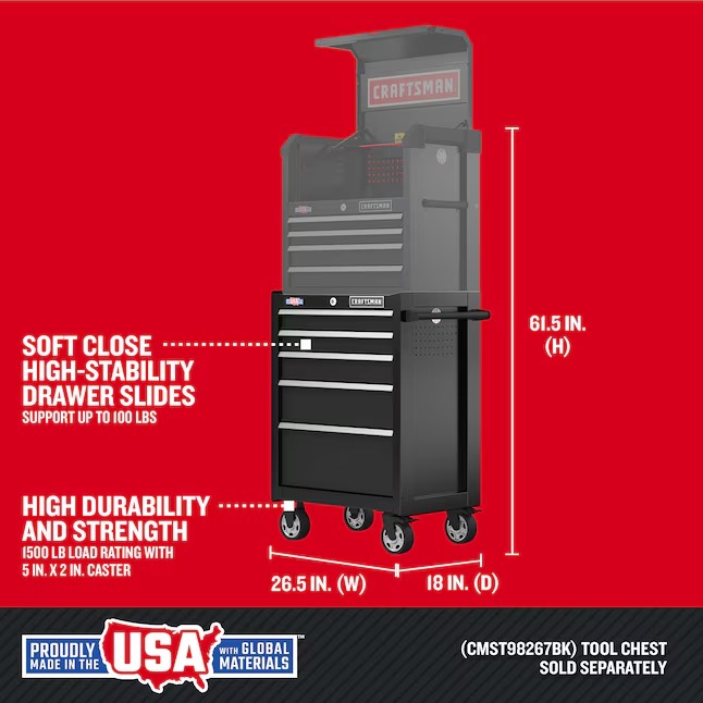 CRAFTSMAN CMST98268BK 2000 Series 26.5-Inches W x 37.5-Inches H 5 -Drawer Steel Rolling Tool Cabinet ( Black )1_11zon