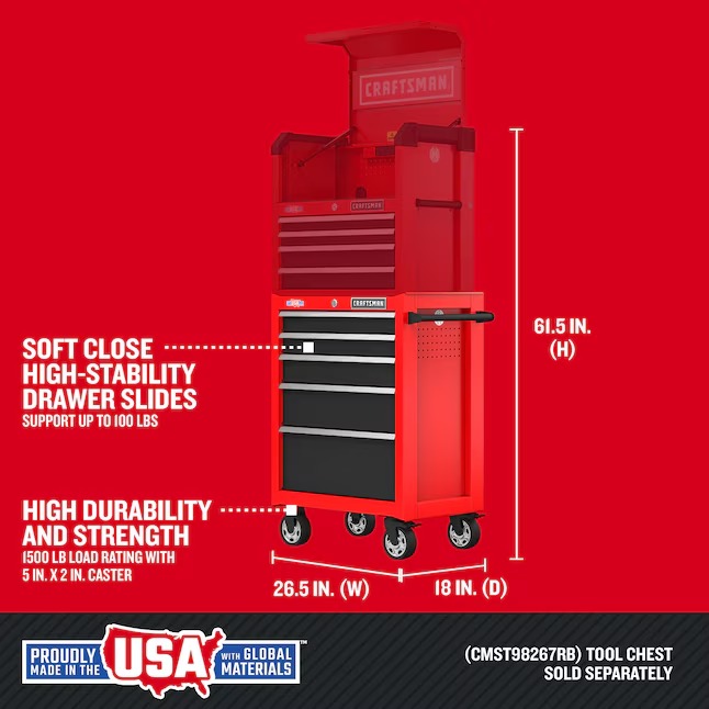 CRAFTSMAN CMST98268RB 2000 Series 26-Inches W x 36.5-Inches H 5 -Drawer Steel Rolling Tool Cabinet ( Red )1_11zon