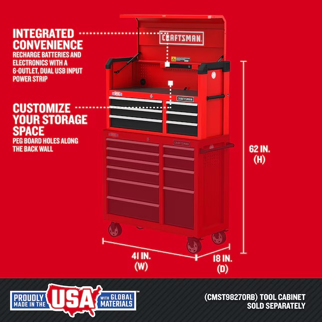 CRAFTSMAN CMST98269RB 2000 Series 41-Inches W x 24.7-Inches H x 16-Inches D 6 -Drawer Steel Tool Chest ( Red )1_11zon