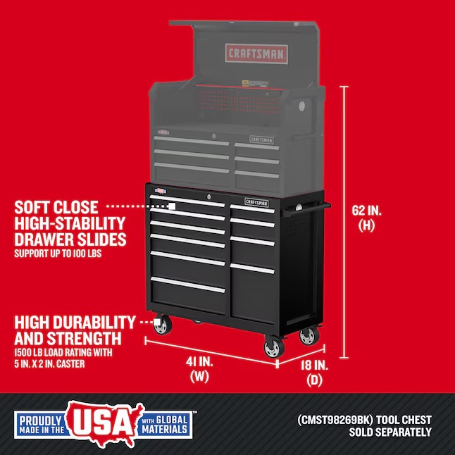 CRAFTSMAN CMST98270BK 2000 Series 41-Inches W x 37.5-Inches H 10 -Drawer Steel Rolling Tool Cabinet ( Black )1_11zon