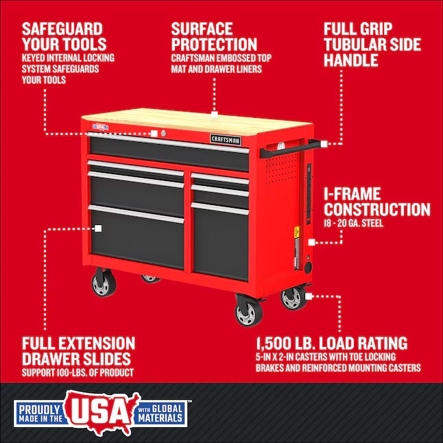 CRAFTSMAN CMST98271RB 2000 Series 40.6-Inches L x 34-Inches H 7 -Drawers Rolling Red Wood Work Bench1_11zon