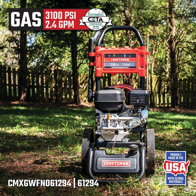 CRAFTSMAN CMXGWFN061294 (49-State) 3100 PSI 2.4-GPM Cold Water Gas Pressure Washer with 4 Spray Tips3_11zon
