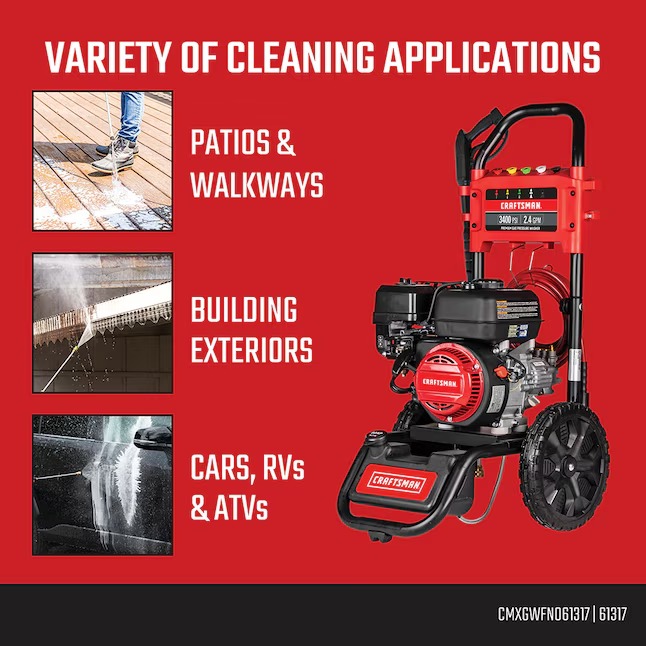 CRAFTSMAN CMXGWFN061317 (50-State) 3400-PSI 2.4-GPM Cold Water Gas Pressure washer with 4 Spray Tips12_11zon