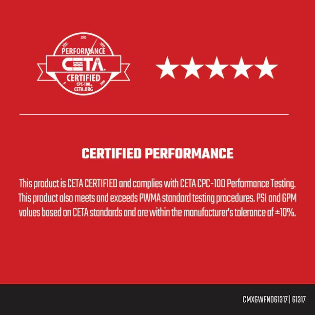 CRAFTSMAN CMXGWFN061317 (50-State) 3400-PSI 2.4-GPM Cold Water Gas Pressure washer with 4 Spray Tips14_11zon