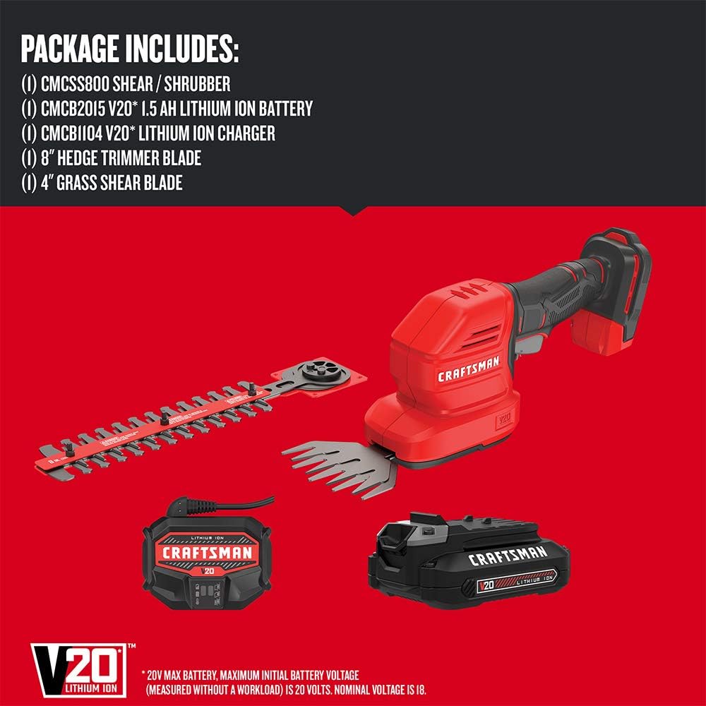 CRAFTSMAN V20 Cordless Handheld Grass Trimmer and Mini Hedge Trimmer Kit (CMCSS800C1)1