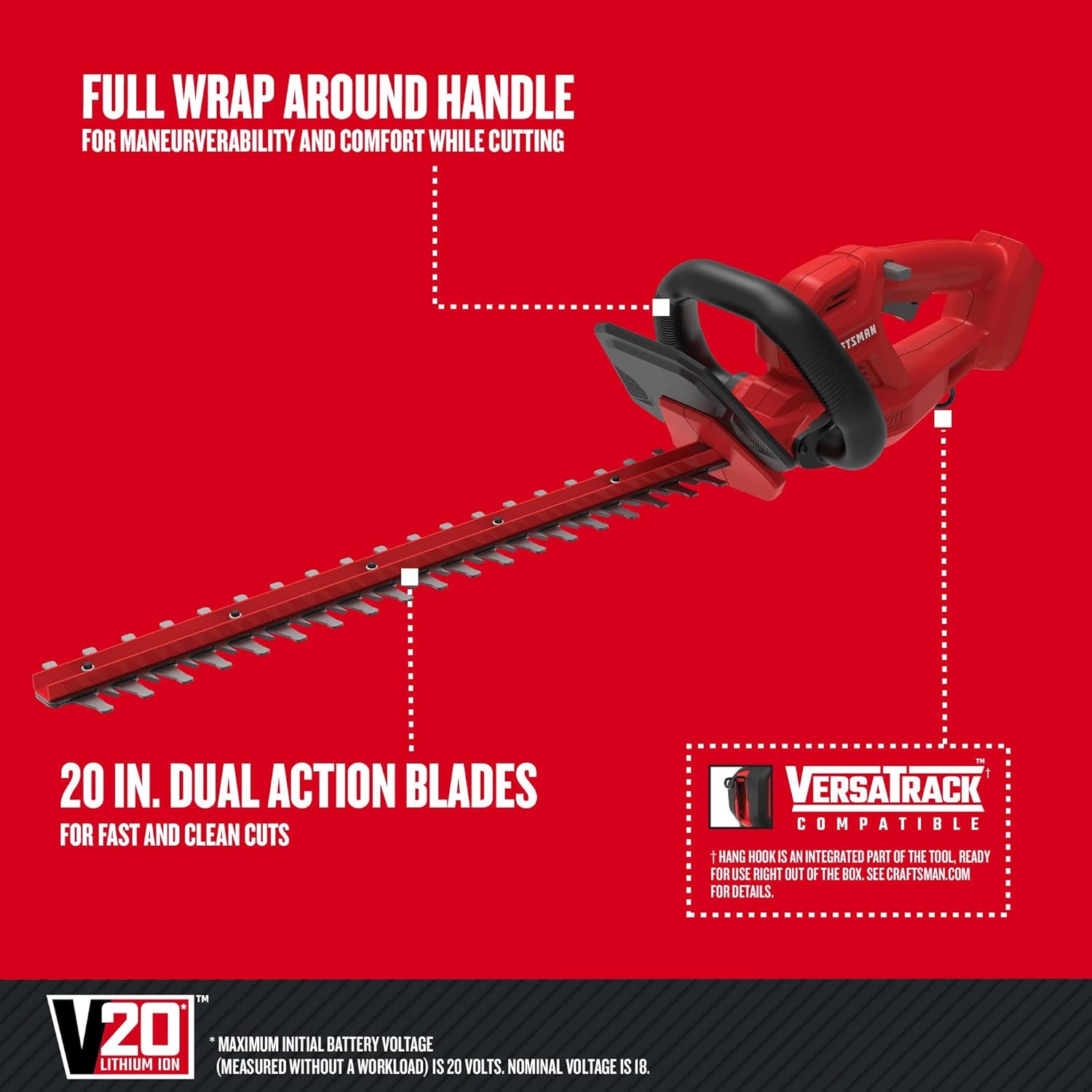CRAFTSMAN V20 Cordless Hedge Trimmer, 20 inch, Bare Tool Only (CMCHT810B)1