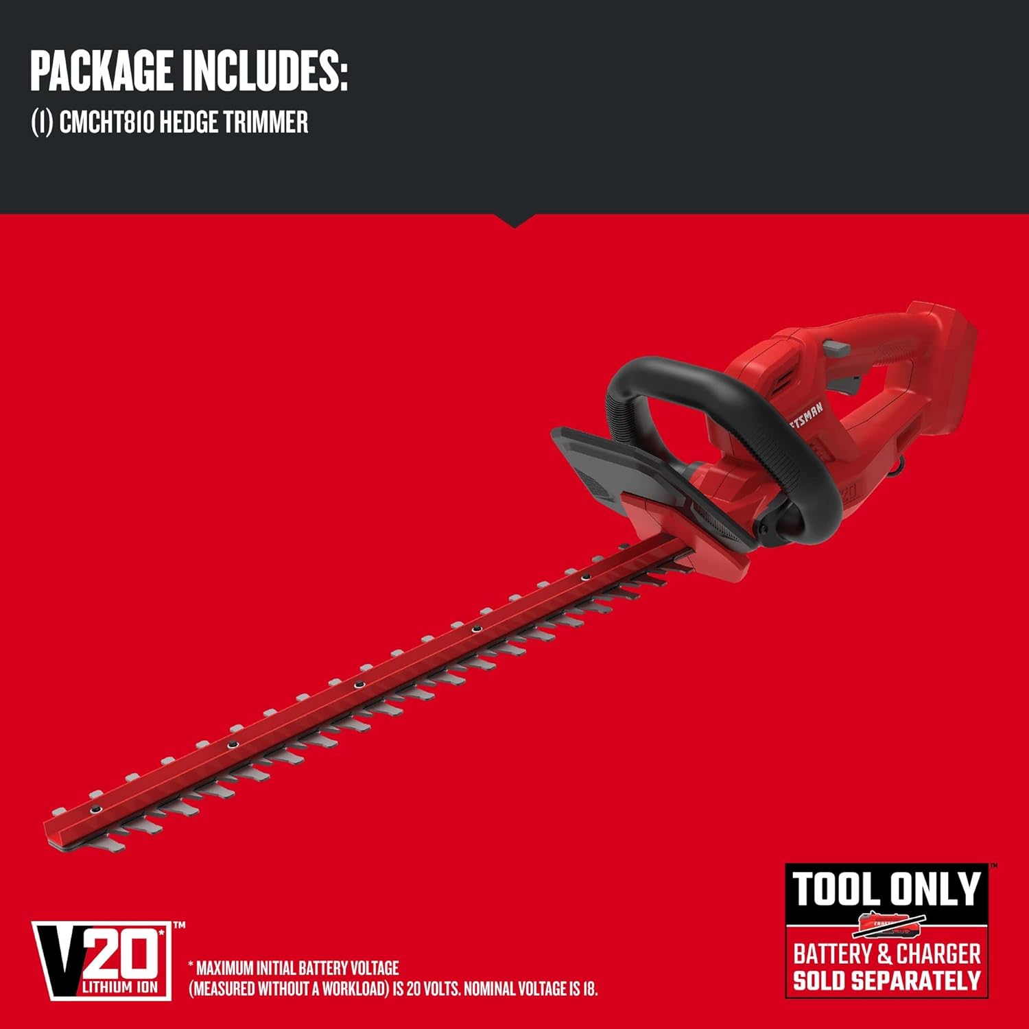 CRAFTSMAN V20 Cordless Hedge Trimmer, 20 inch, Bare Tool Only (CMCHT810B)3
