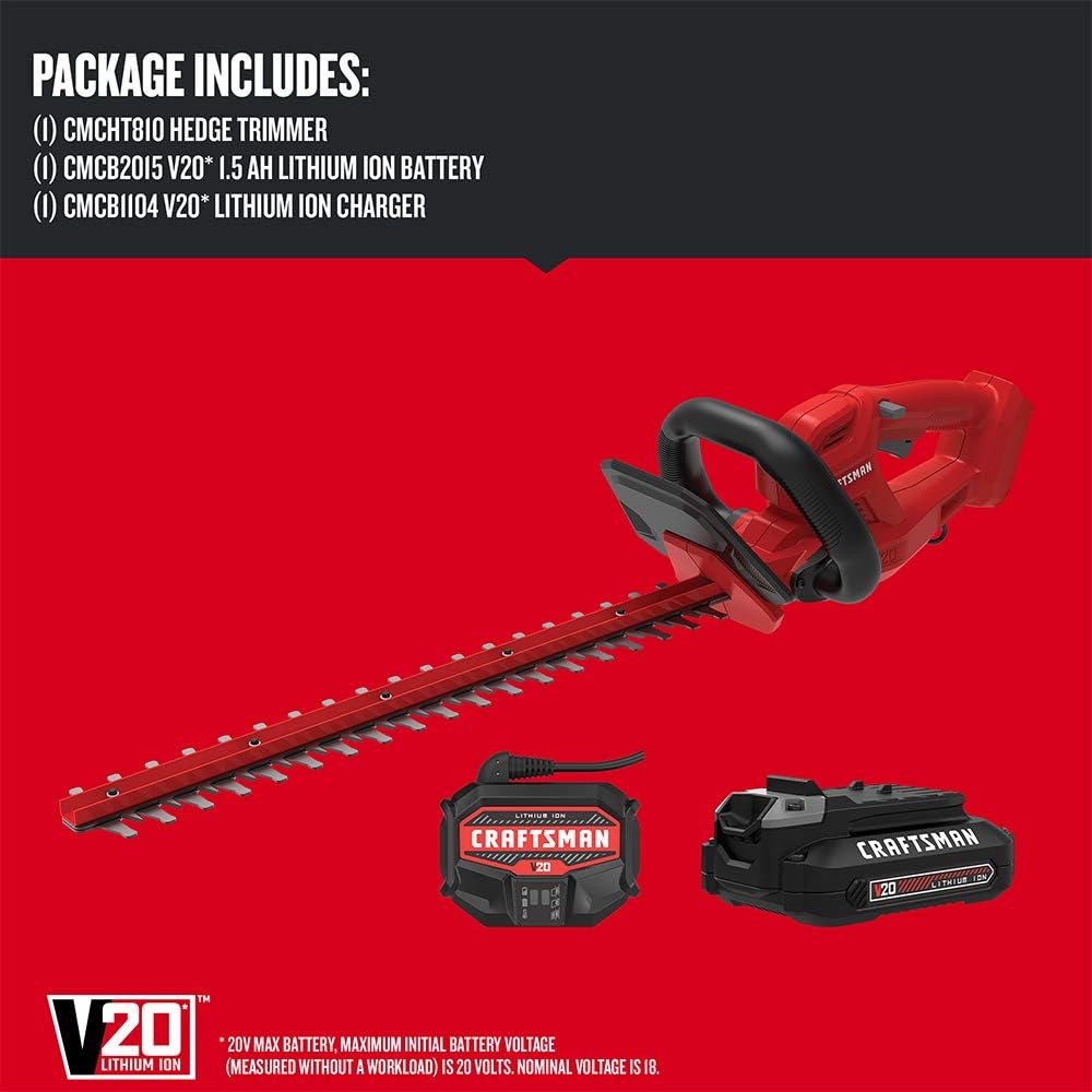CRAFTSMAN V20 Cordless Hedge Trimmer, 20 inch, Battery and Charger Included (CMCHT810C1)1