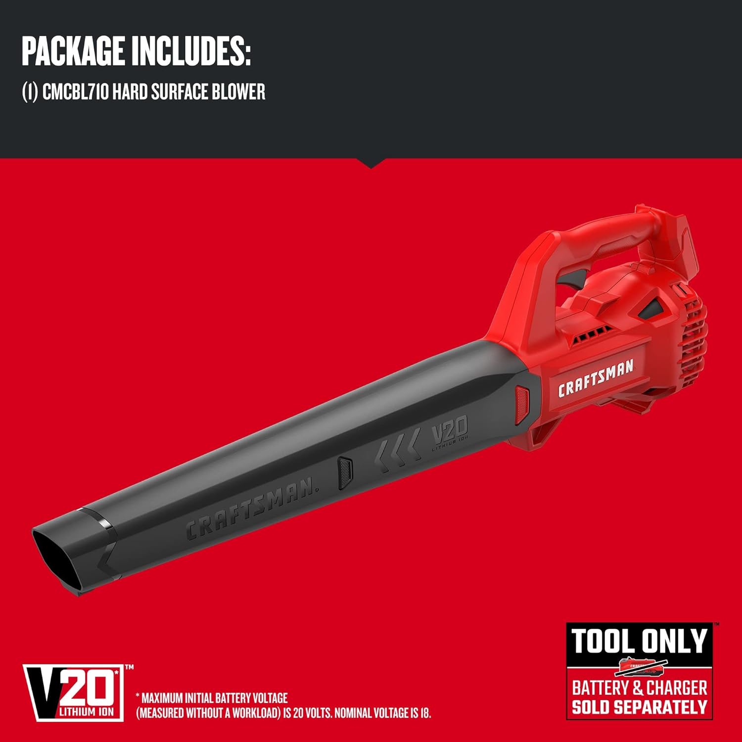 CRAFTSMAN V20 Cordless Leaf Blower, Hard Surface Blower, Bare Tool Only (CMCBL710B)3