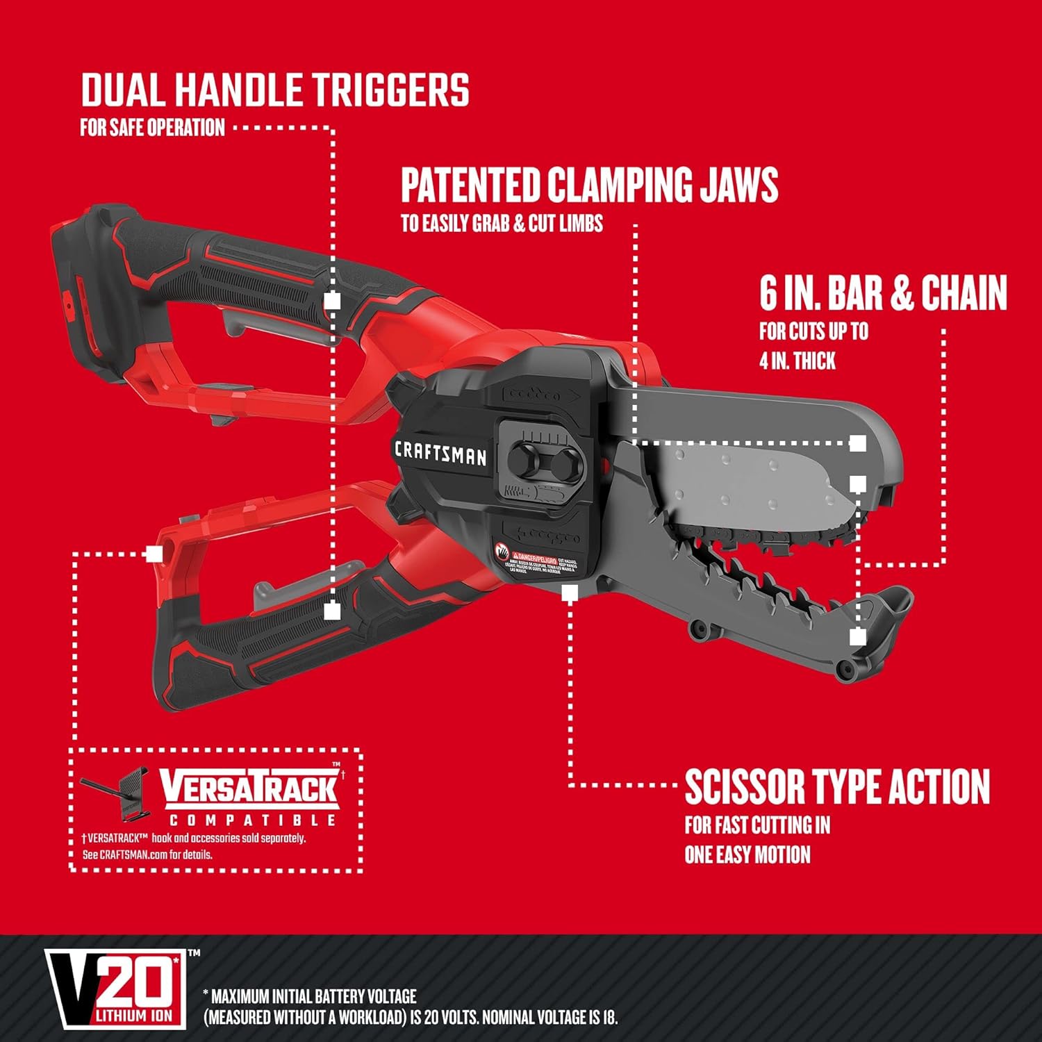 CRAFTSMAN V20 Cordless Lopper, 6 inch, Bare Tool Only (CMCCSL621B)5