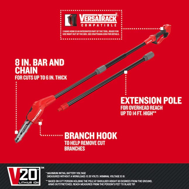 CRAFTSMAN V20 Pole Chainsaw, Cordless, Tool-Only (CMCCSP20B)3_11zon