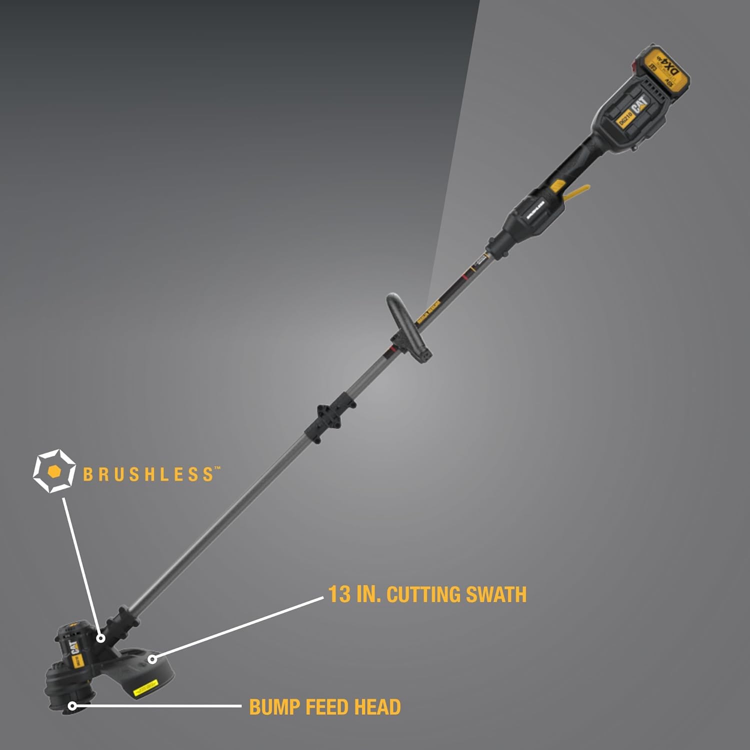 Cat DG210 18V Brushless 13” String Trimmer Cordless with Dual Line Bump Feed, Edger with Anti-Vibration Design, Easy Storage Weed Trimmer – Battery & Charger Included1