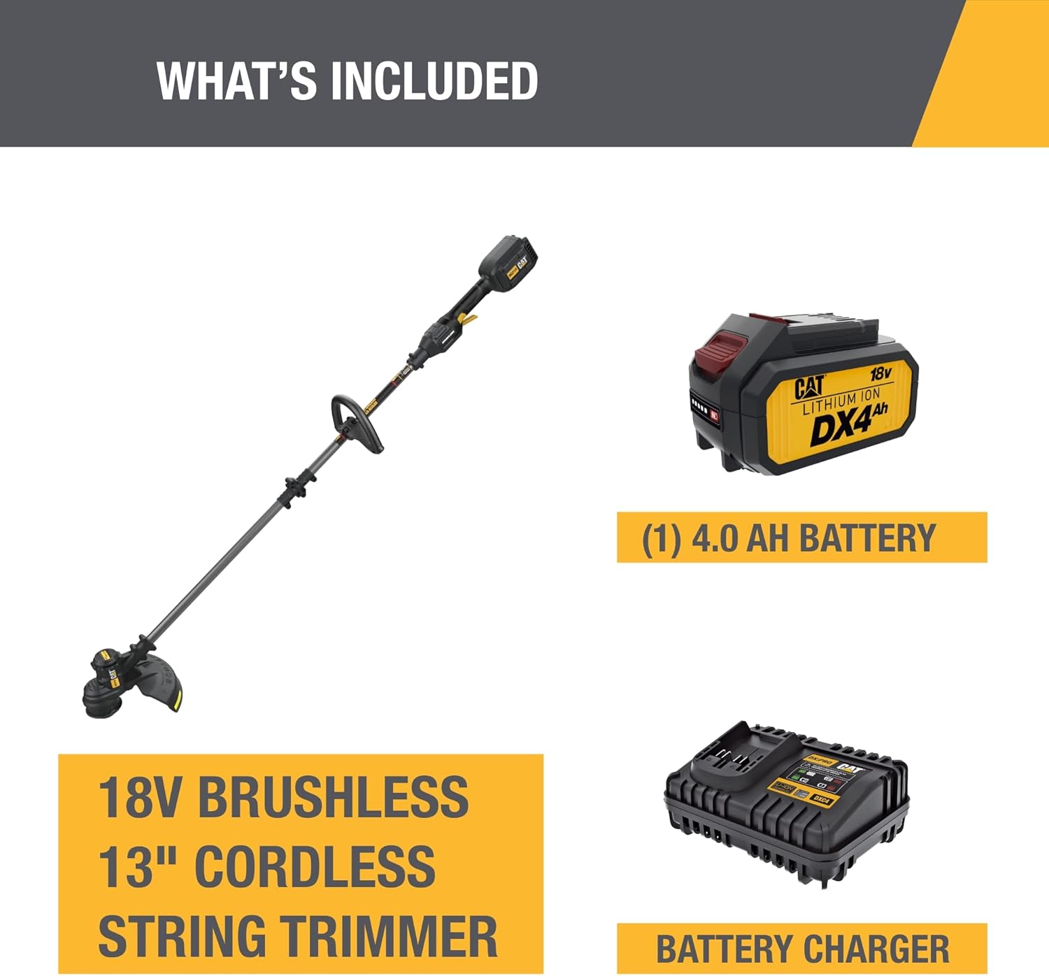 Cat DG210 18V Brushless 13” String Trimmer Cordless with Dual Line Bump Feed, Edger with Anti-Vibration Design, Easy Storage Weed Trimmer – Battery & Charger Included8
