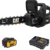 Cat DG230 18V Brushless 12” Chainsaw, Battery Chainsaw with Tool-Free Chain Tensioning, Electric Chainsaw Cordless with Inertia Chain Brake for Safety – Battery & Charger Included
